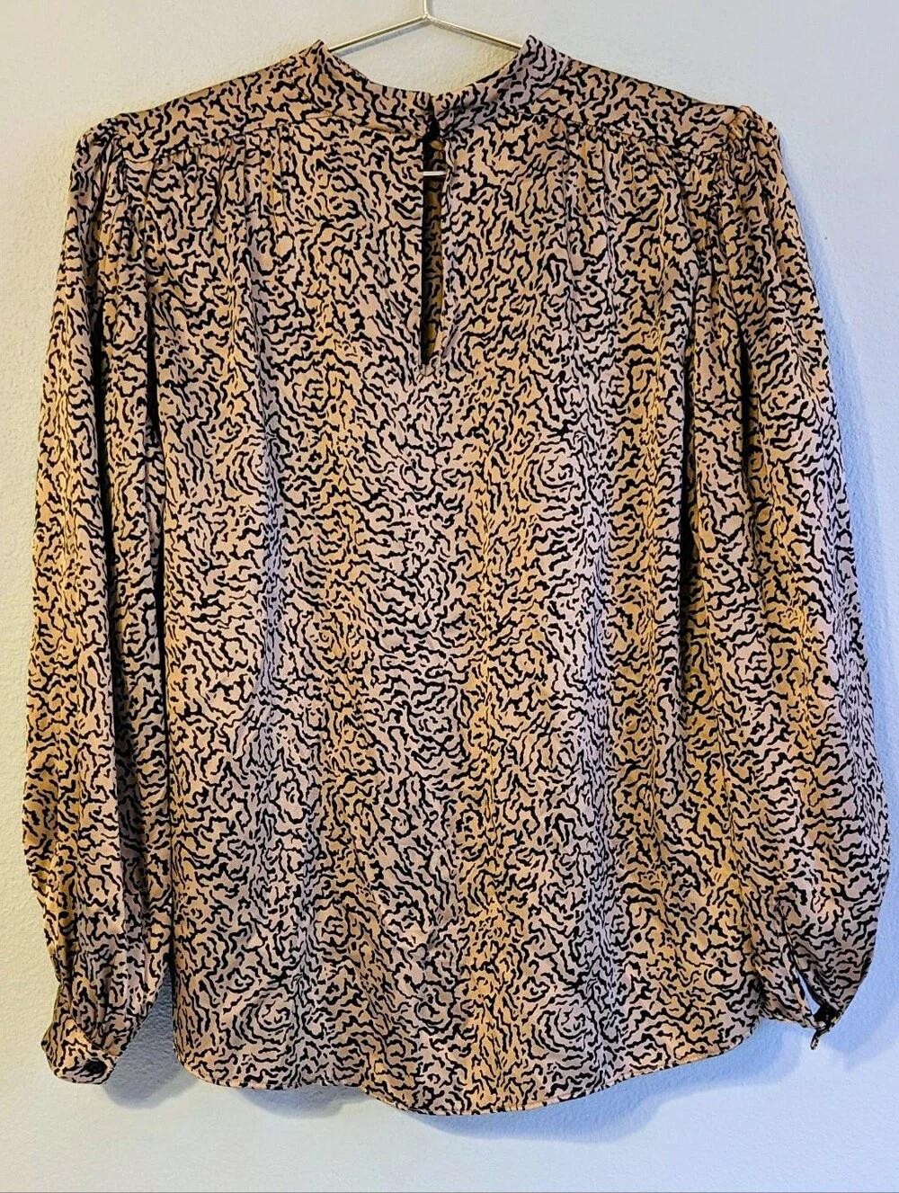 FRAME Women's Silk Blouse XS Mock Neck Balloon Sleeve Oversized Relaxed Boxy Fit